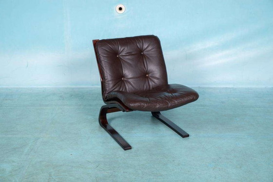 Image 1 of Fauteuil vintage en cuir et contreplaqué 60s, chaise design nordique