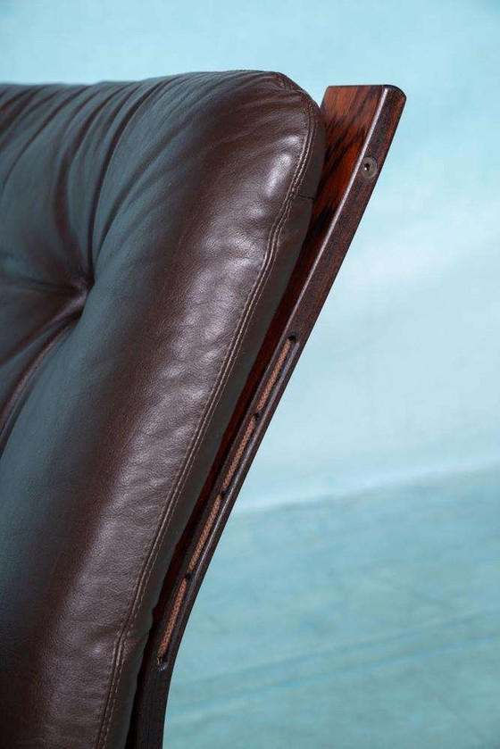 Image 1 of Fauteuil vintage en cuir et contreplaqué 60s, chaise design nordique