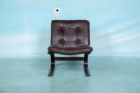 Image 1 of Fauteuil vintage en cuir et contreplaqué 60s, chaise design nordique