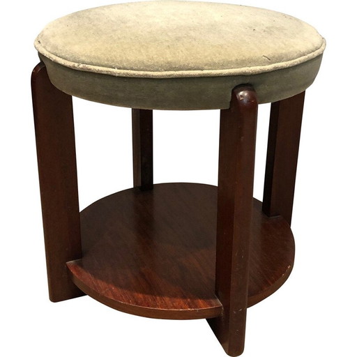 Tabouret vintage en acajou avec assise en velours, 1970