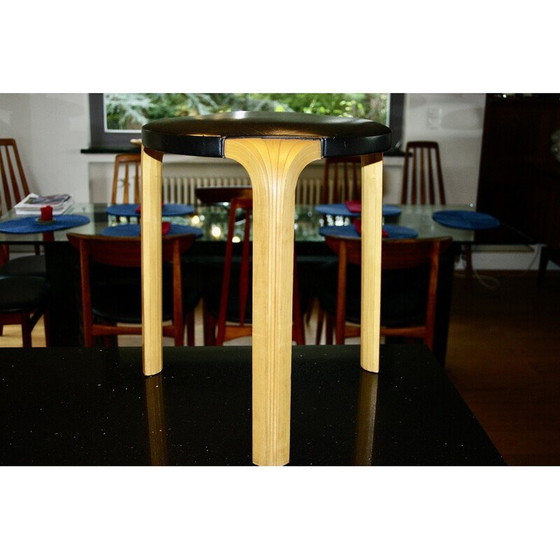 Image 1 of Tabouret vintage en bouleau et cuir par Alvar Aalto pour Artek, 1960