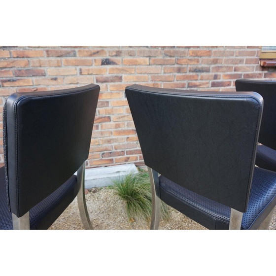 Image 1 of Ensemble de 4 chaises vintage en chrome et simili cuir Art Déco, 1940
