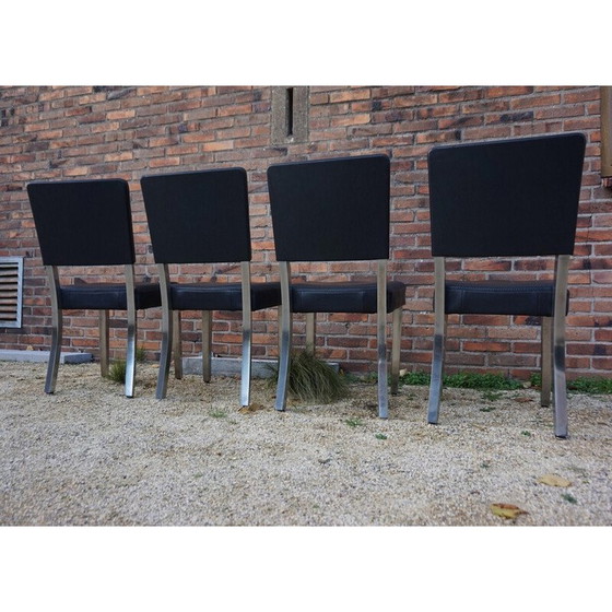 Image 1 of Ensemble de 4 chaises vintage en chrome et simili cuir Art Déco, 1940