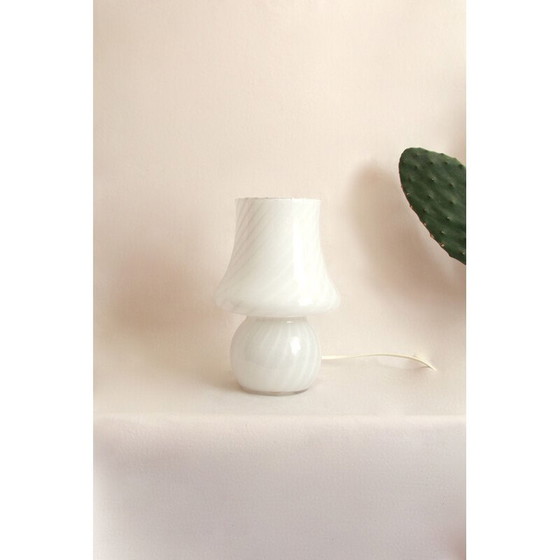 Image 1 of Lampe champignon vintage en verre de Murano avec tourbillon de gardénia, Italie, années 1970
