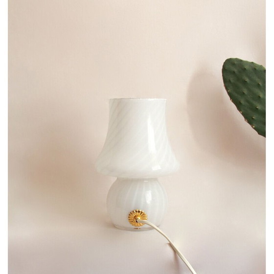 Image 1 of Lampe champignon vintage en verre de Murano avec tourbillon de gardénia, Italie, années 1970