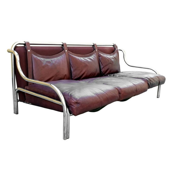 Image 1 of Paire de canapés vintage en chrome et cuir par Gae Aulenti pour Poltronova, Italie 1965