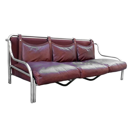 Image 1 of Paire de canapés vintage en chrome et cuir par Gae Aulenti pour Poltronova, Italie 1965