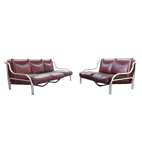 Image 1 of Paire de canapés vintage en chrome et cuir par Gae Aulenti pour Poltronova, Italie 1965