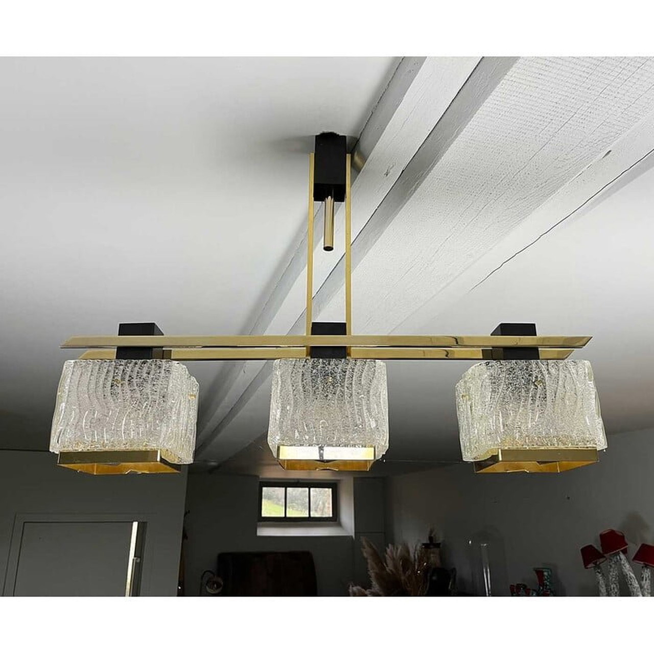Grande suspension vintage à 4 bras Maison Arlus design des années 50-60 - Décoration