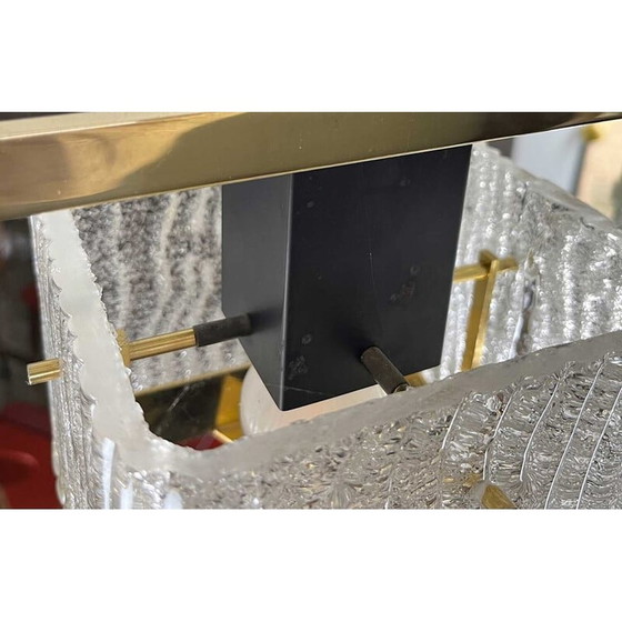 Image 1 of Lustre vintage en laiton, métal et verre pour Arlus, 1960s