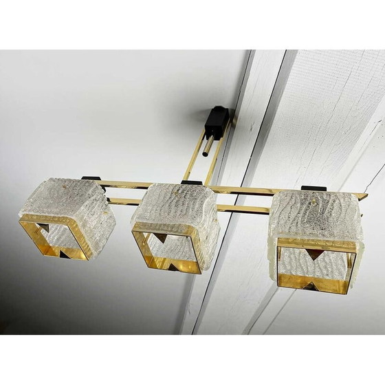 Image 1 of Lustre vintage en laiton, métal et verre pour Arlus, 1960s
