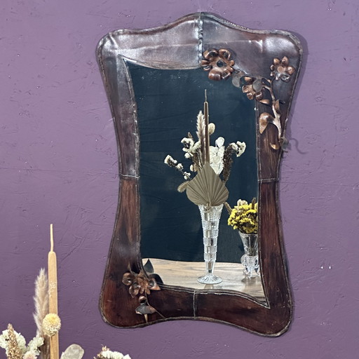 Miroir Art Déco avec cadre en cuir