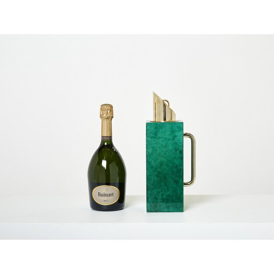 Image 1 of Thermos vintage en parchemin vert et laiton par Aldo Tura, 1960