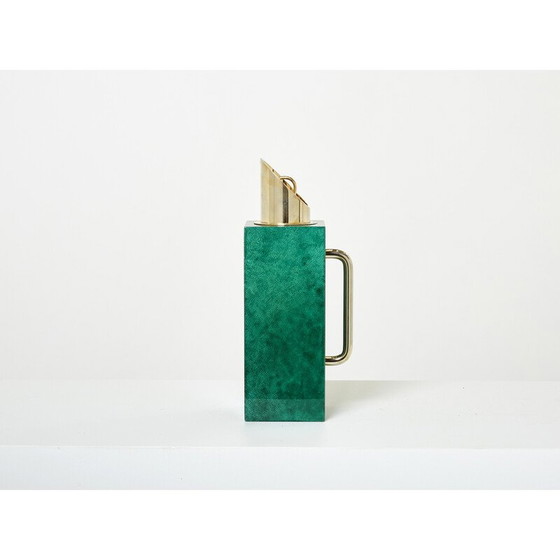Image 1 of Thermos vintage en parchemin vert et laiton par Aldo Tura, 1960
