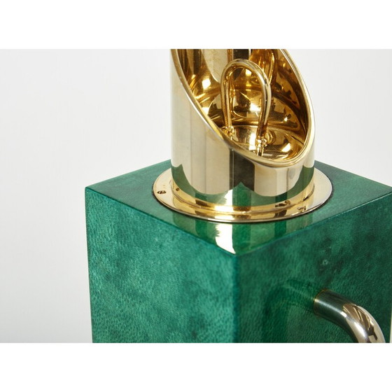 Image 1 of Thermos vintage en parchemin vert et laiton par Aldo Tura, 1960