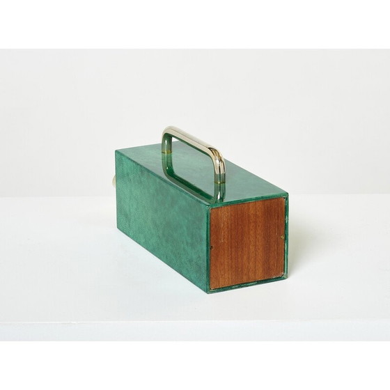 Image 1 of Thermos vintage en parchemin vert et laiton par Aldo Tura, 1960