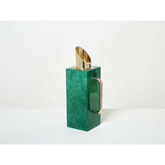 Image 1 of Thermos vintage en parchemin vert et laiton par Aldo Tura, 1960