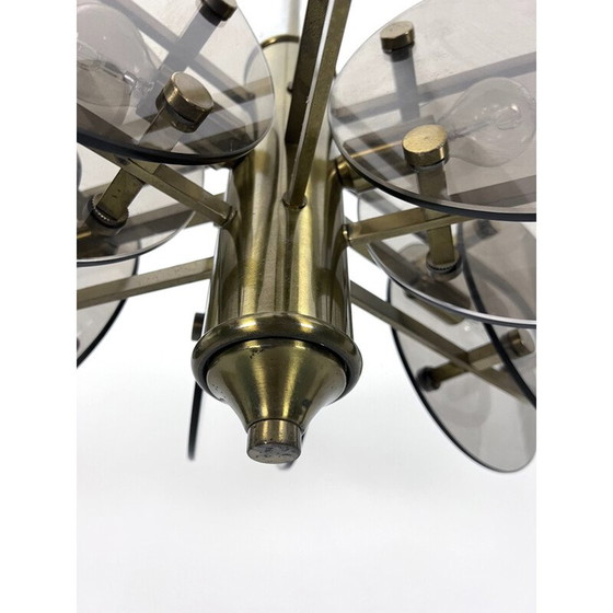 Image 1 of Lustre vintage en laiton et verre pour Gino Paroldo, Italie 1970
