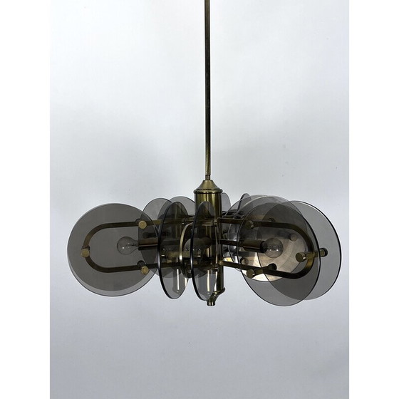 Image 1 of Lustre vintage en laiton et verre pour Gino Paroldo, Italie 1970