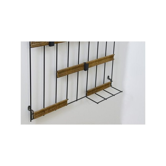 Image 1 of Porte-manteau vintage en métal et rotin par Karl Fichtel pour Drahtwerke Erlau, Allemagne 1950