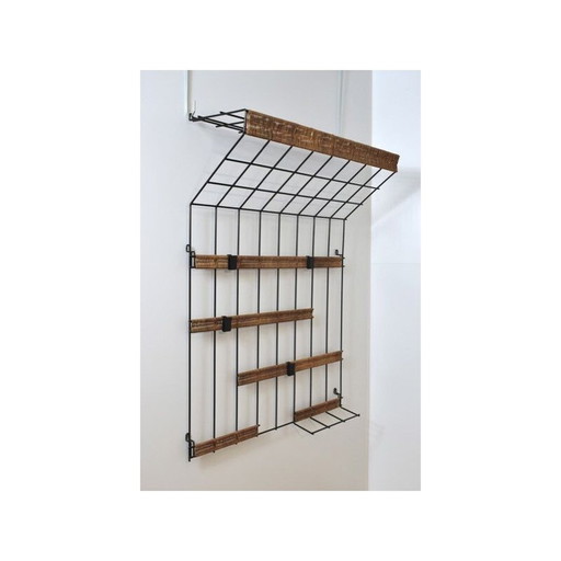 Porte-manteau vintage en métal et rotin par Karl Fichtel pour Drahtwerke Erlau, Allemagne 1950