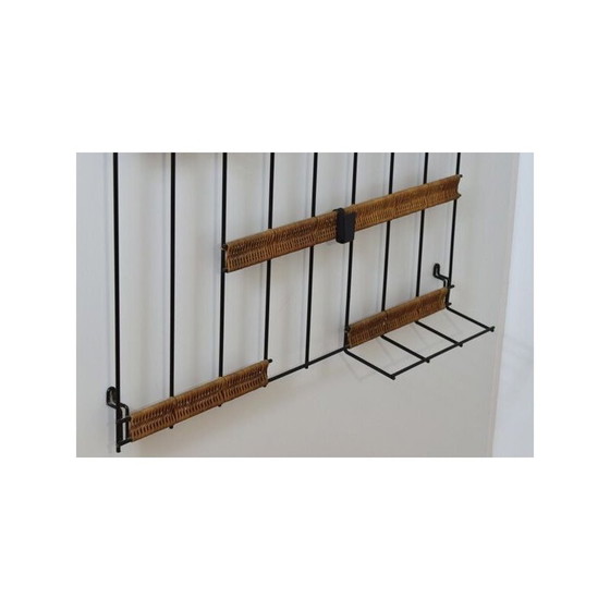 Image 1 of Porte-manteau vintage en métal et rotin par Karl Fichtel pour Drahtwerke Erlau, Allemagne 1950