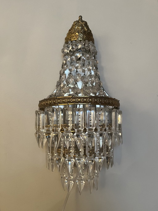 Set Of 2 French Pocket Chandelier Wall Lights Crystal Pendants