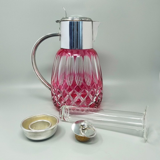 Image 1 of 1960S Gorgeous Bohemian Red Cut Crystal Glass Pitcher (Pichet en cristal taillé de Bohème). Fabriqué en Italie