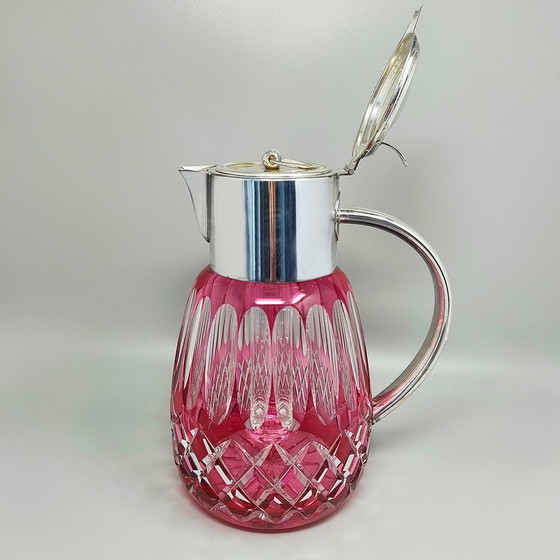 Image 1 of 1960S Gorgeous Bohemian Red Cut Crystal Glass Pitcher (Pichet en cristal taillé de Bohème). Fabriqué en Italie