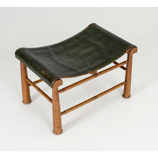 Tabouret vintage en cuir et acajou modèle 972 par Josef Frank, 1941