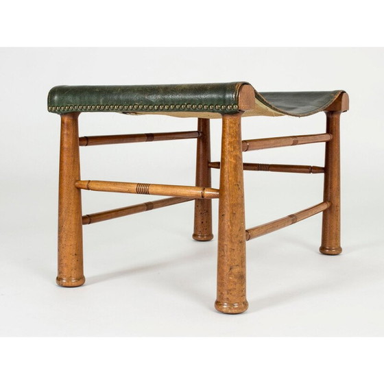 Image 1 of Tabouret vintage en cuir et acajou modèle 972 par Josef Frank, 1941