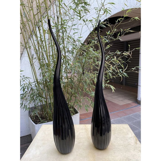 Image 1 of Paire de vases vintage Aria Black Renzo stellon by Salvatia murano, 2009