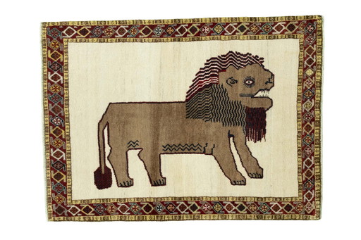 Tapis Gabbeh Nomade - 152 X 111 cm - Motif lion