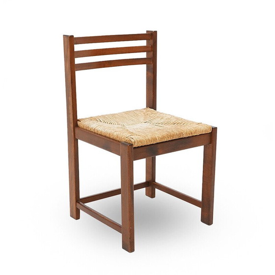 Image 1 of Ensemble de 4 chaises vintage en bois massif et paille tressée, Italie 1970