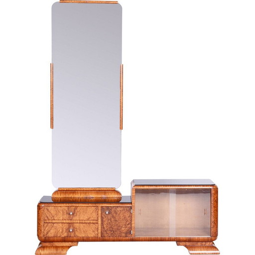 Commode Vintage Art Déco en noyer et palissandre avec miroir, France 1920