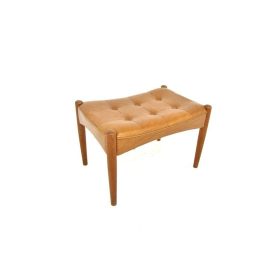 Image 1 of Repose-pieds vintage en cuir et teck, Suède 1960