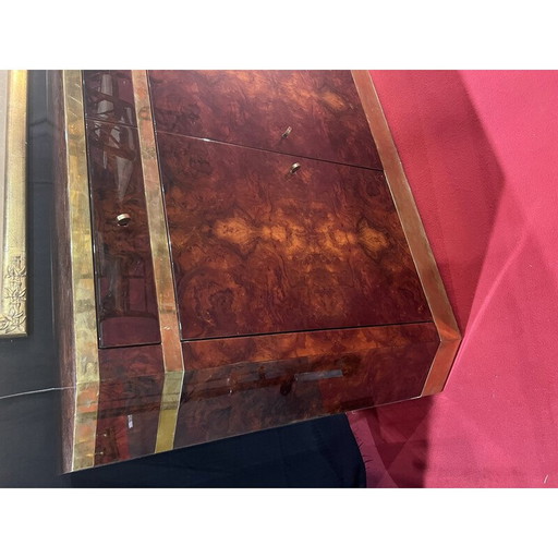 Buffet vintage en laiton et loupe de Jean-Claude Mahay, 1970