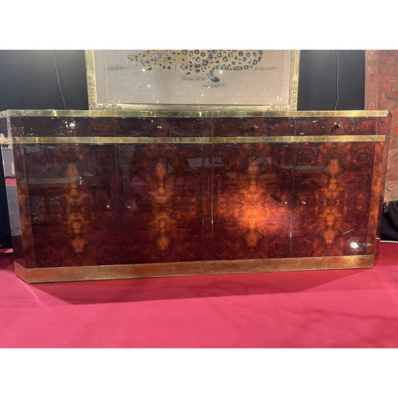 Image 1 of Buffet vintage en laiton et loupe de Jean-Claude Mahay, 1970