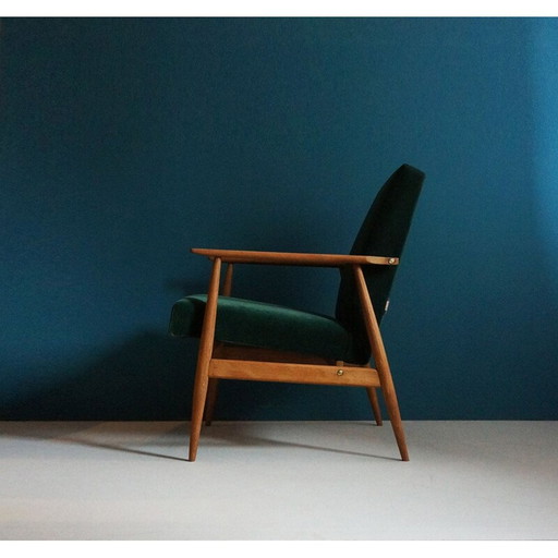 Fauteuil vintage en hêtre, velours vert et laiton, 1960