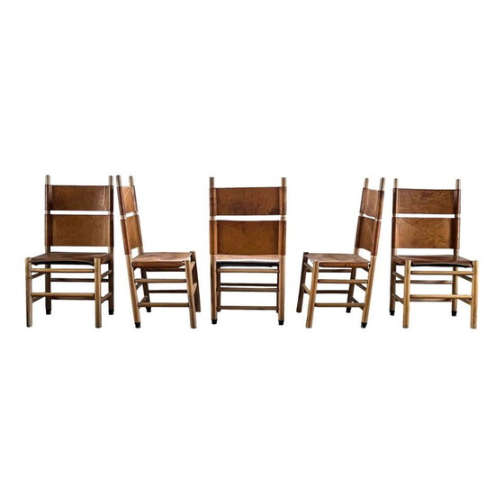Image 1 of Ensemble de 5 chaises de salle à manger Kentucky vintage par Carlo Scarpa pour Bernini, 1977
