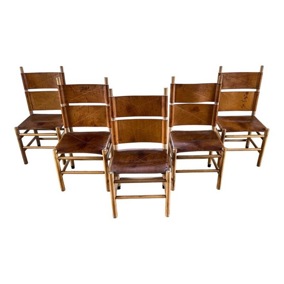 Image 1 of Ensemble de 5 chaises de salle à manger Kentucky vintage par Carlo Scarpa pour Bernini, 1977
