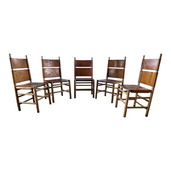 Image 1 of Ensemble de 5 chaises de salle à manger Kentucky vintage par Carlo Scarpa pour Bernini, 1977