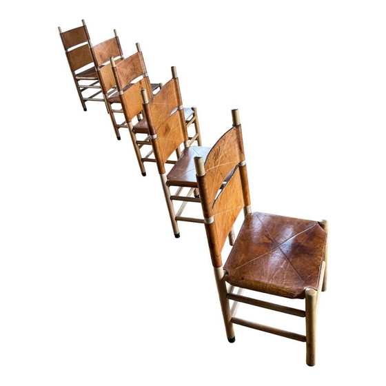Image 1 of Ensemble de 5 chaises de salle à manger Kentucky vintage par Carlo Scarpa pour Bernini, 1977