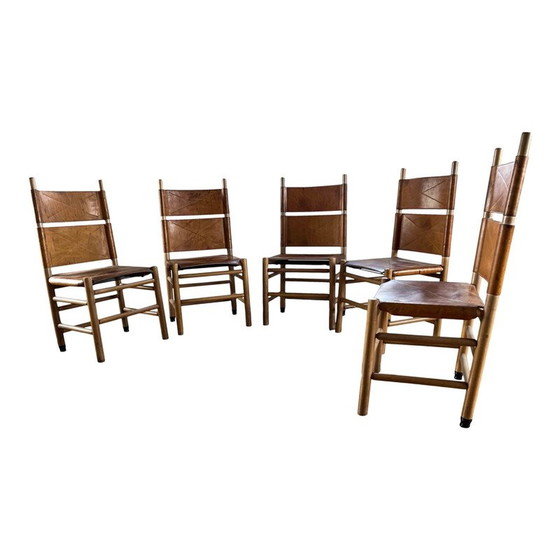 Image 1 of Ensemble de 5 chaises de salle à manger Kentucky vintage par Carlo Scarpa pour Bernini, 1977