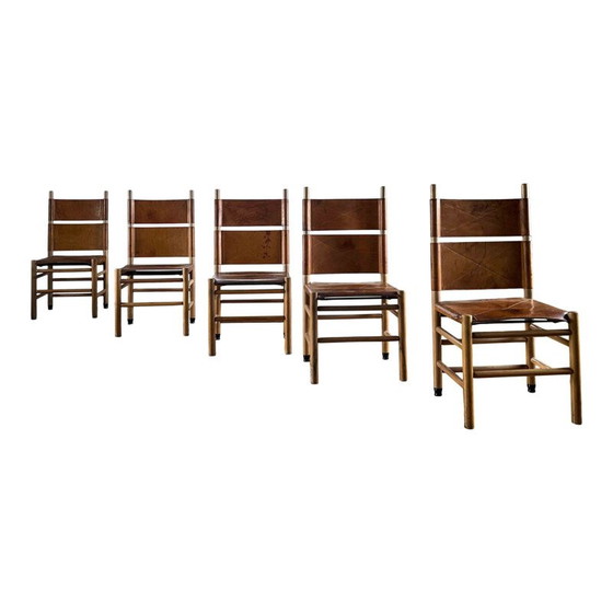Image 1 of Ensemble de 5 chaises de salle à manger Kentucky vintage par Carlo Scarpa pour Bernini, 1977