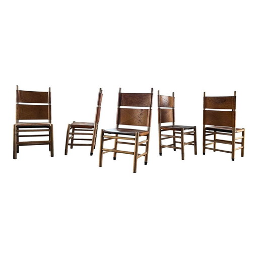 Ensemble de 5 chaises de salle à manger Kentucky vintage par Carlo Scarpa pour Bernini, 1977