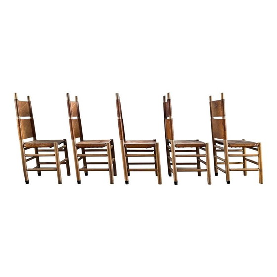 Image 1 of Ensemble de 5 chaises de salle à manger Kentucky vintage par Carlo Scarpa pour Bernini, 1977