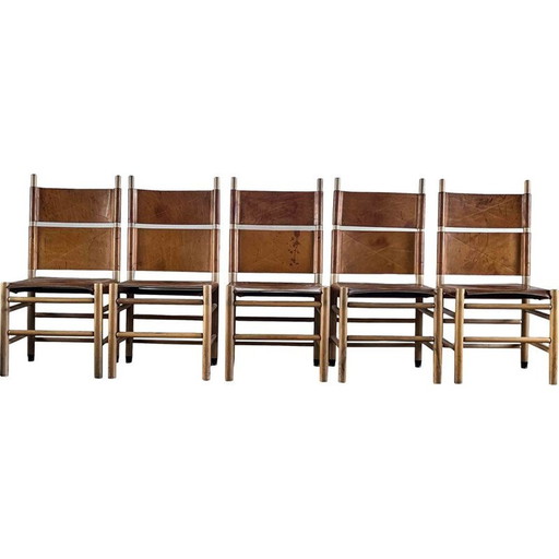 Ensemble de 5 chaises de salle à manger Kentucky vintage par Carlo Scarpa pour Bernini, 1977