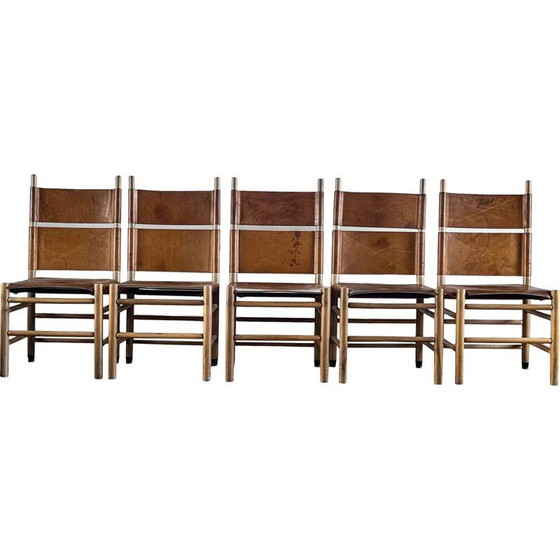 Image 1 of Ensemble de 5 chaises de salle à manger Kentucky vintage par Carlo Scarpa pour Bernini, 1977
