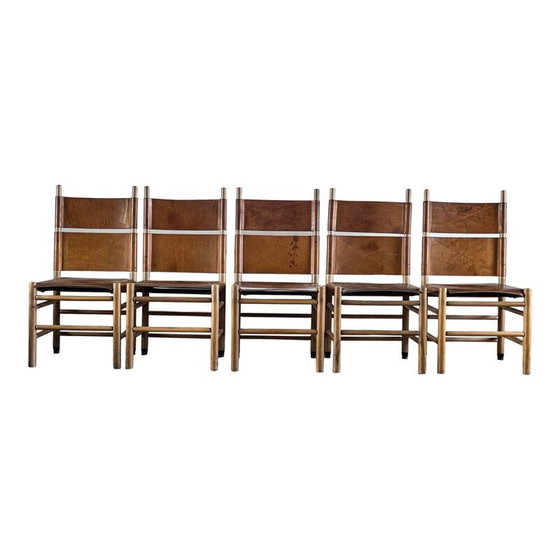 Image 1 of Ensemble de 5 chaises de salle à manger Kentucky vintage par Carlo Scarpa pour Bernini, 1977